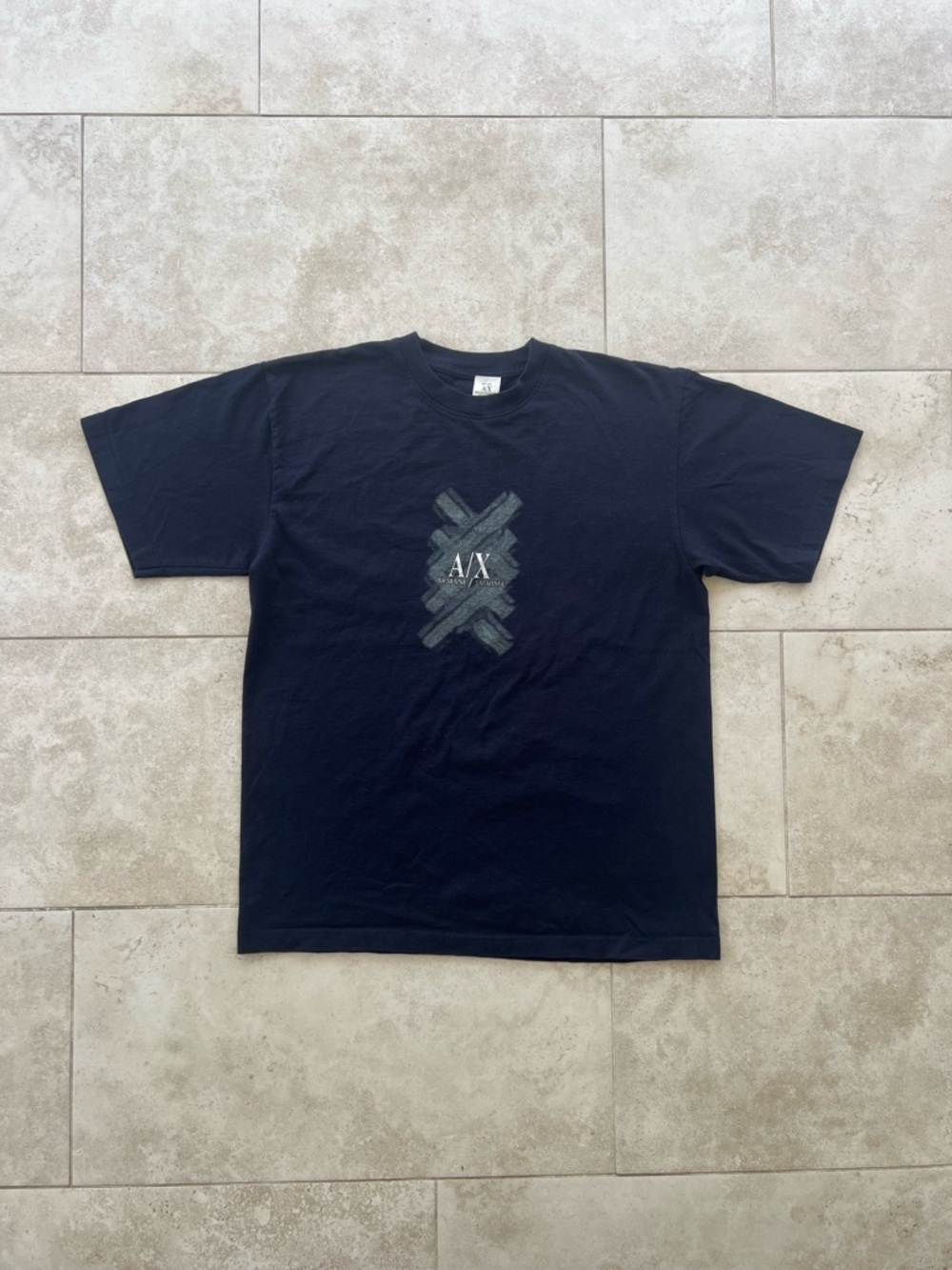 A|X Armani Exchange Men’s Navy Blue Brushstroke X Graphic tee Size Large
